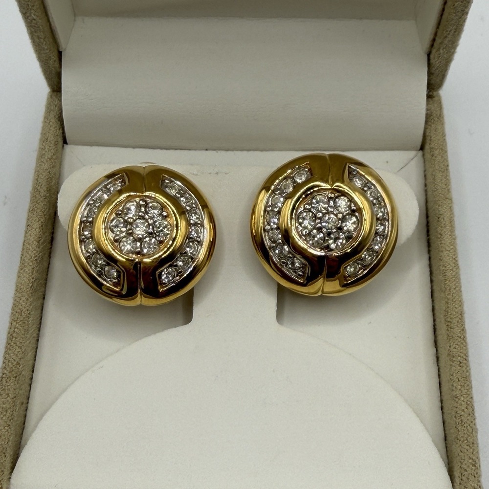 1980s Vintage D'Orlan Clip Earrings Paris‎ Couture Pave Rhinestone Y2K 80's 90's